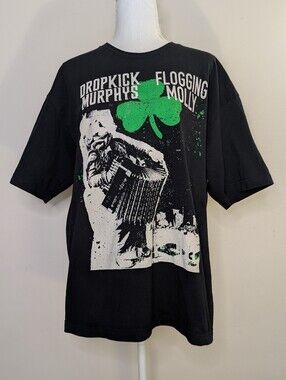 Dropkick Murphys Flogging Molly 2018 Tour Band Tee - Black with Green Shamrock